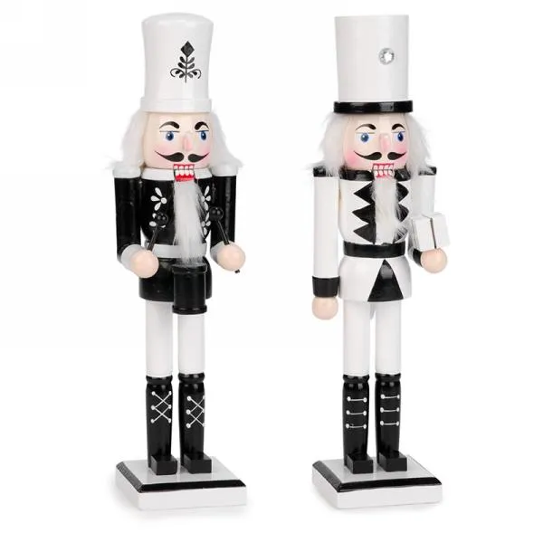 Black with White Drummer Wooden Nutcracker