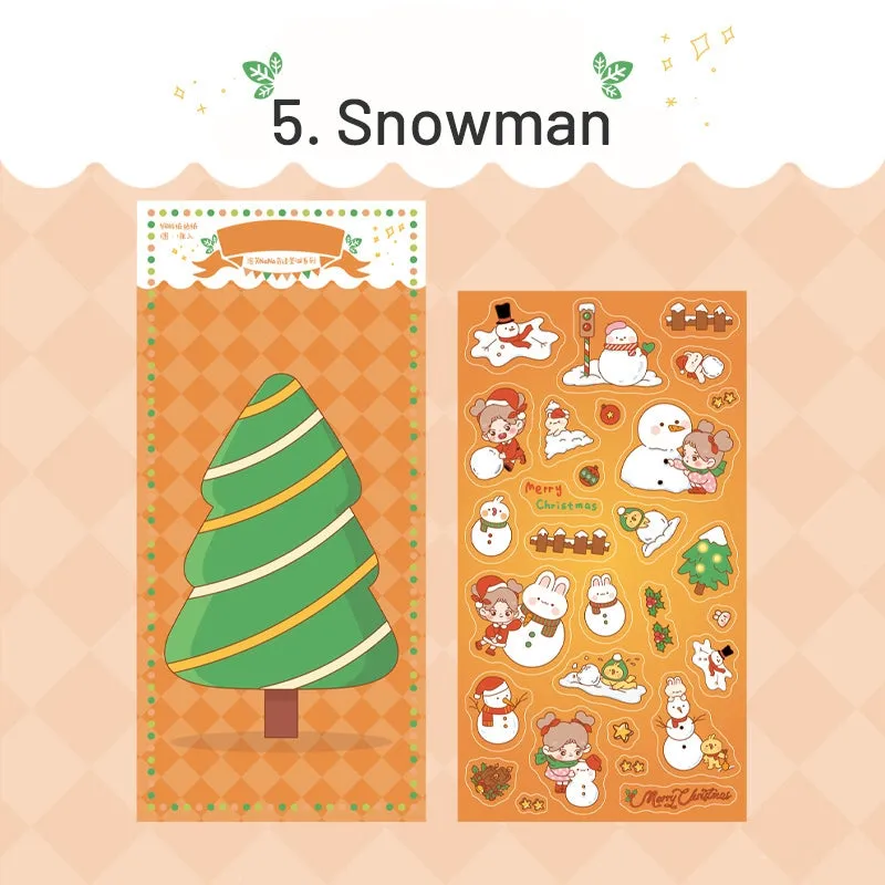 Christmas Girl Coated Paper Sticker - People, Tree, Snowman, Ribbon, Reindeer, Santa Claus, Candy