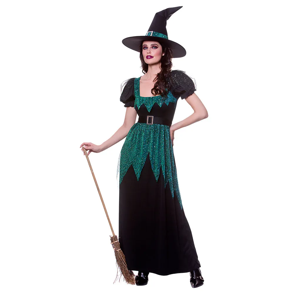 Ladies Halloween Emerald Wicked Witch Costume