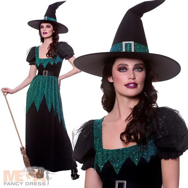 Ladies Halloween Emerald Wicked Witch Costume
