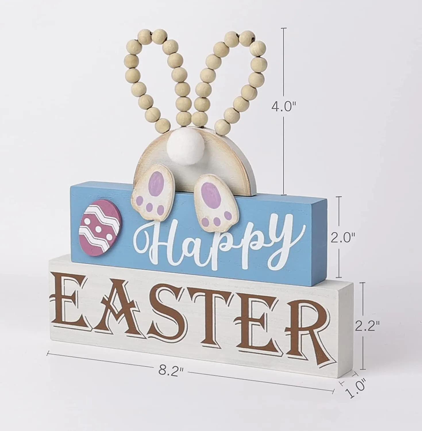 OYATON Easter Decorations for the Home | Rustic Spring Happy Easter Bunny Wood Sign Block