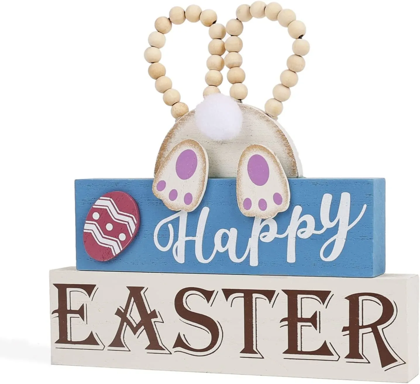 OYATON Easter Decorations for the Home | Rustic Spring Happy Easter Bunny Wood Sign Block