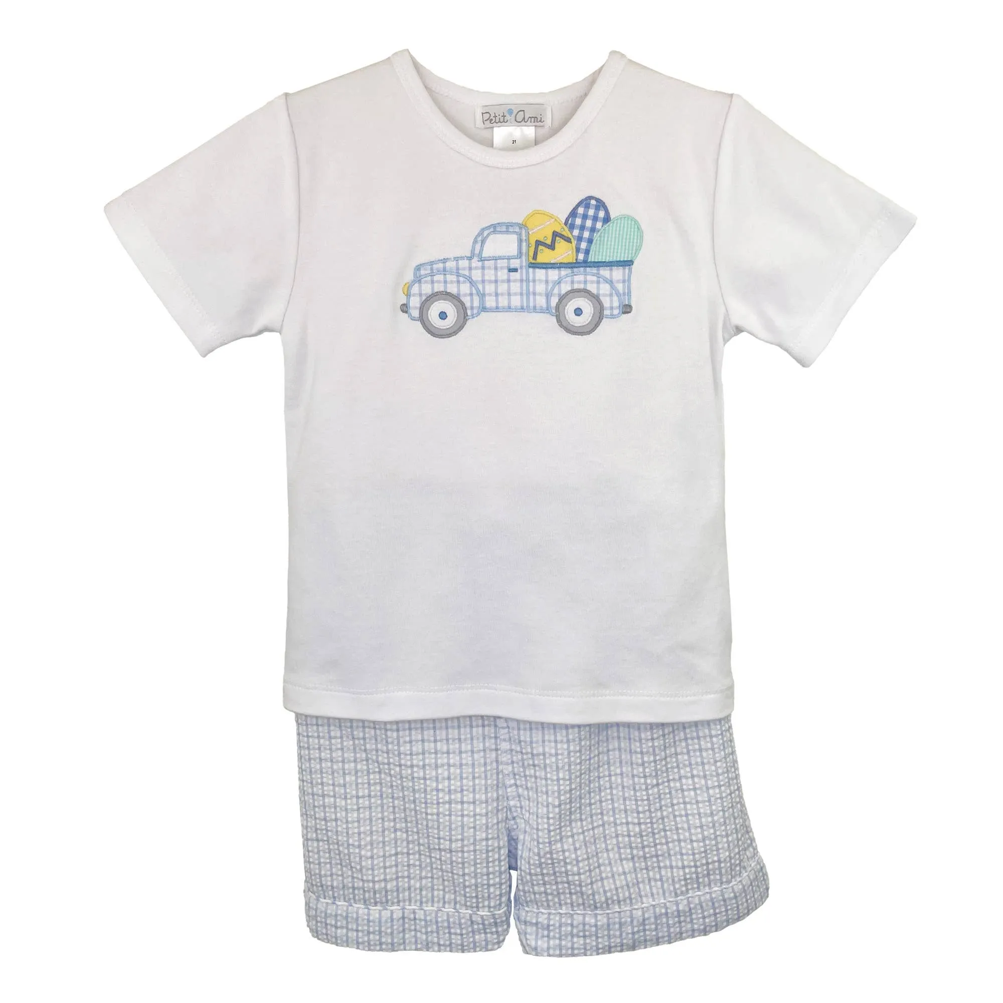 Petit Ami & Zubels - Shirt & Shorts Set with Easter Truck Applique: 3T